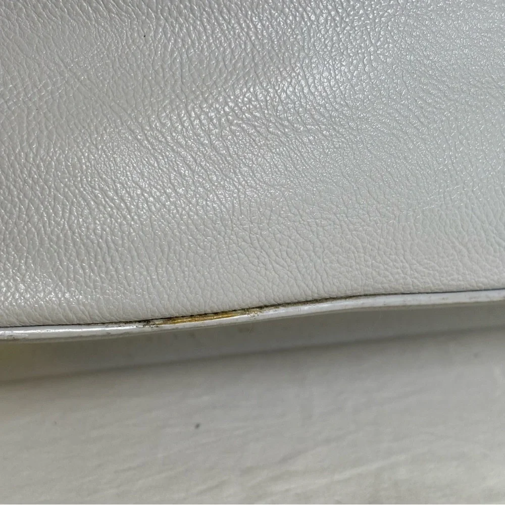 NINE WEST Vintage 90s Y2K faux leather light grey minimalist neutral tote bag - Picture 5 of 16